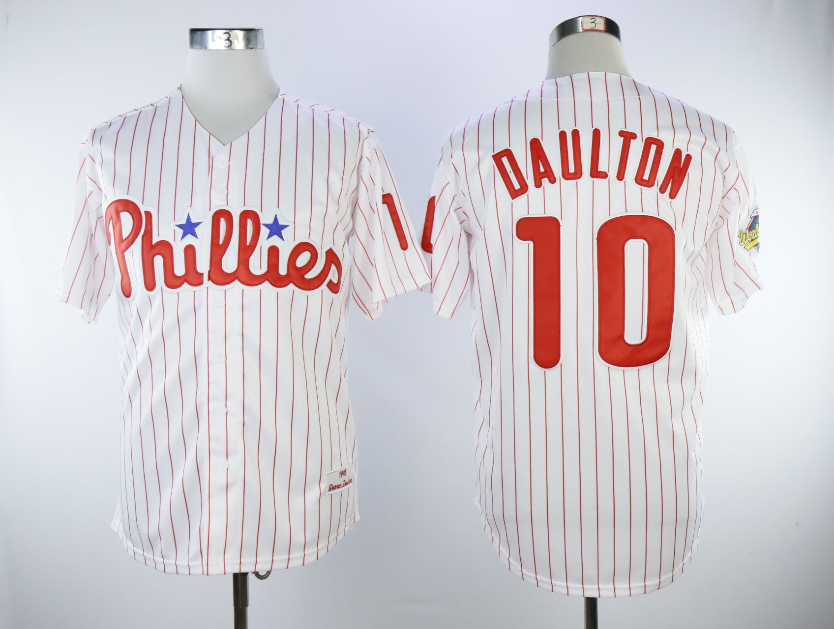 Men Philadelphia Phillies 10 Daulton White Throwback MLB Jerseys